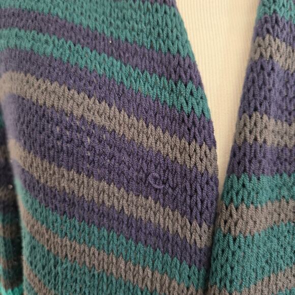 Wooden Ships Open Knit Cardigan Open front Striped Blue Lightweight Women M/L - Picture 11 of 11